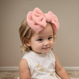 Kenjudess Super Stretchy Soft Nylon Baby Girls Headbands with Bows Colorful Large Bow-knot Hairbands Elastic Hair Accessories for Newborns Toddlers Infant (Pink A, Standard)