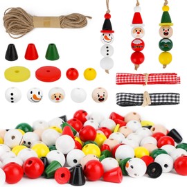 180pcs DIY Christmas Crafts for Adults, Wooden Christmas Beads with 2 Ribbons and 1 Twine Cute Snowman Xmas Crafts Supplies for Adults Christmas Tree Ornament Kits