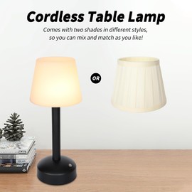 Mr.White Rechargeable Cordless Table Lamp with Fabric Lampshade & Adjustable Poles, 5200mAh Battery Operated Portable Table Light for Patio Restaurant Kitchen Dining (Black)