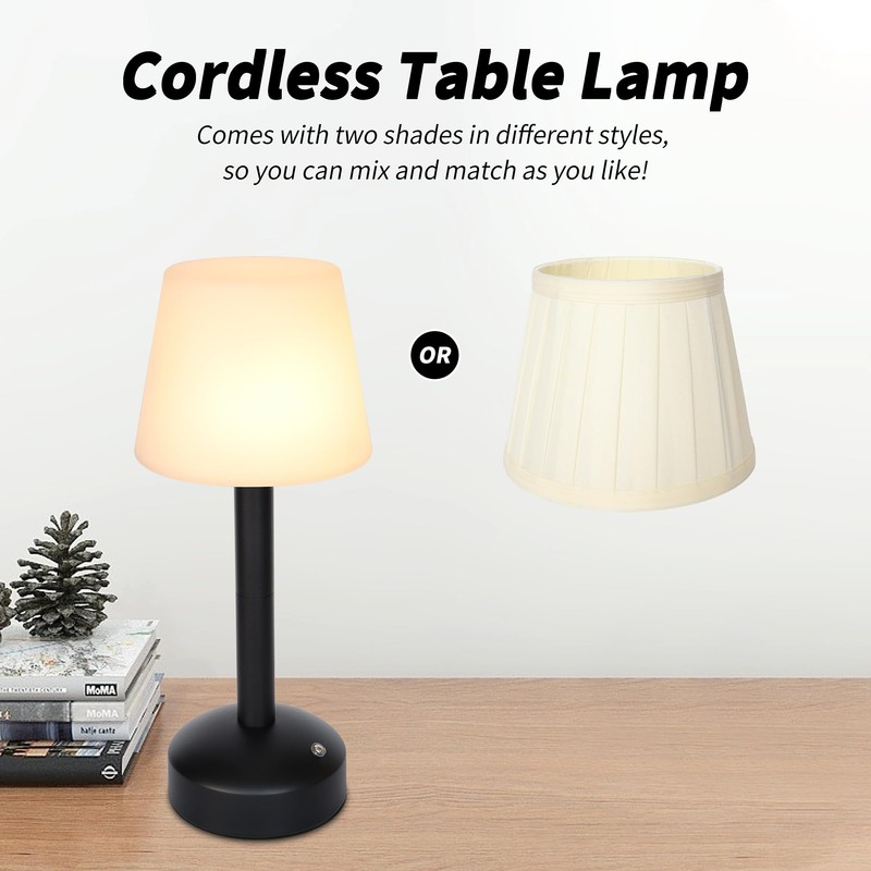 Mr.White Rechargeable Cordless Table Lamp with Fabric Lampshade & Adjustable