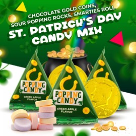 LAETAFOOD St. Patrick's Day Candy Mix | 2 Pound Bag | Chocolate Gold Coins, Sour Apple Popping Rocks, Smarties Rolls