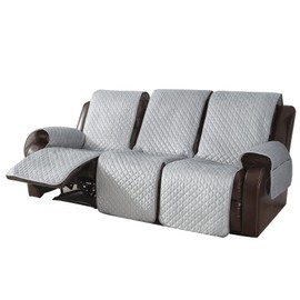 LUFEIJIASHI Non Slip Recliner Sofa Covers,Velvet Waterproof Recliner Couch Covers for 3 seat,Washable Reclining Couch Cover Furniture Protector for Dogs,Pets (Grey, 3 Seater)