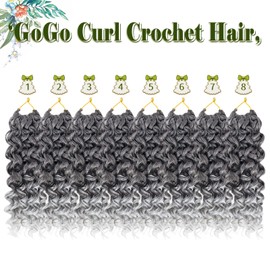 GoGo Curl Crochet Hair for Women 8 Packs Water Wave Crochet Hair 12 Inch Curly Braiding Hair Ocean Wave Crochet Hair Beach Curl Crochet Hair Synthetic Hair Extensions(Tgray#)