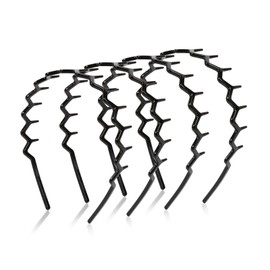 TELAIN 4 Pieces Zigzag Headbands for Women, Girls and Men, Plastic Hair Clips with Teeth, Slim Zigzag Headbands No Slip Black Comb Hair Clips, Hair Accessories