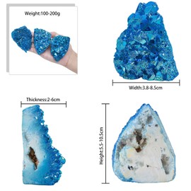 dssmboom Irregularly White AB Titanium Coated Rock Quartz Cluster Mineral Specimen, Reiki Healing Rock Crystal Geode for Stone Collection and Home Decor, Blue