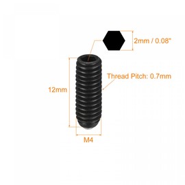sourcing map Ball Point Set Screws, 5pcs M4 x 12mm High Carbon Steel Metric Spring Hex Socket Grub Screw
