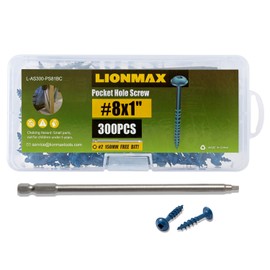 LIONMAX Pocket Hole Screws 1 Inch, 300 PCS Exterior Pocket Screw #8 x 1", Coarse Thread, Square Drive, Blue Coated Weather Resistant Pocket Hole Screws, 150MM Drive Bit Included
