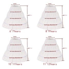 METEMEI Girls' 3 Hoops Petticoat Full Slip Flower Girl Crinoline Skirt