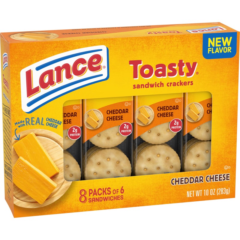 Lance Sandwich Crackers, Toasty Cheddar, 8 Individually Wrapped Packs, 6