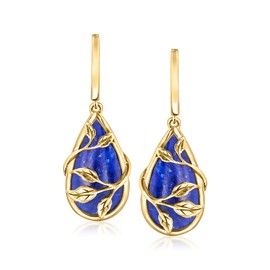 Ross-Simons Lapis Leaf Drop Earrings in 18kt Gold Over Sterling
