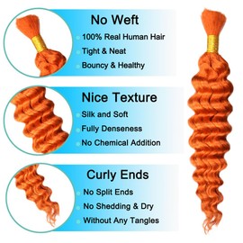 Niviorvan 350 Ginger Orange Human Braiding Hair 16 Inch 2 Bundle 100 g Deep Wave Bulk Human Hair for Braiding No Weft Curly Extensions