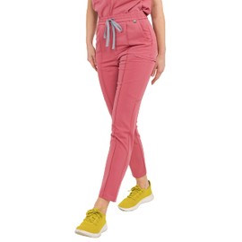 Mediclo Women's Medical Scrub Pants - Sicily 7 Pockets Pintuck Tapered Leg Elastic Drawstring Waist Eco Friendly Sustainable FYSEL Fabric Workwear Mauve FB2061R5MAV06 M