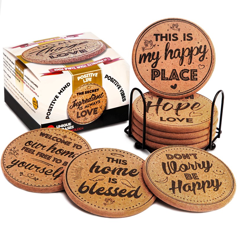 Coasterlux Cork Coasters for Drinks Absorbent with Holder - Cute