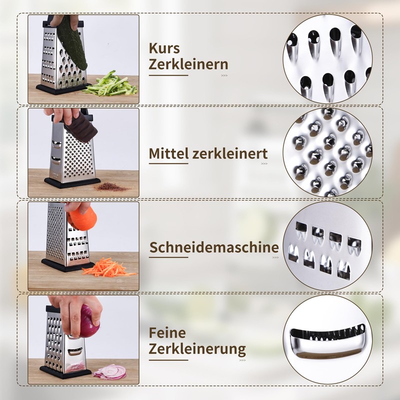 YC Kitchen Cheese Grater, Box Grater for Cheese Stainless Steel
