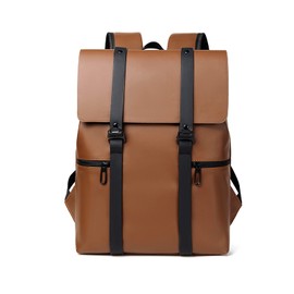 FANDARE Men Laptop Backpack Business Daypack Boy College School Bag Waterproof PU Leather Rucksack Teacher Travel Bags Lightweight School Bag for College Sports Stylish Bookbag Brown