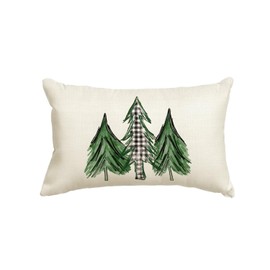 AVOIN Watercolor Christmas Tree Throw Pillow Cover, 12 x 20 Inch Holiday Buffalo Plaid Cushion Case Decoration for Sofa Couch