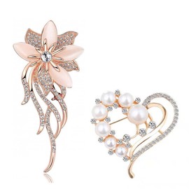 SSyang Elegant Bow Brooch, 2 Pieces Bow Brooch Faux Pearls Alloy Bow Brooch, 4.8 cm, 7 cm, Women's Brooch Jewelry, Small Pin for Fixed Clothes, to Prevent Clothes from Slipping Off (Gold),