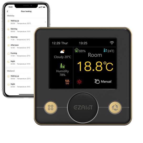 EZAIoT Thermostat Wifi for Gas Boiler Room Heating Temperature Control 220V (3A), Weather and Humidity, Smart Programmable, Multilingual, Smart Life, Alexa and Google Assistant Voice Control