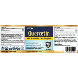 Herba Quercetin with Bromelain, Zinc, and Copper – 180 Capsules | Quercetin Supplement for Immune Support | Help Relieve Swelling and Inflammation | Made in Canada