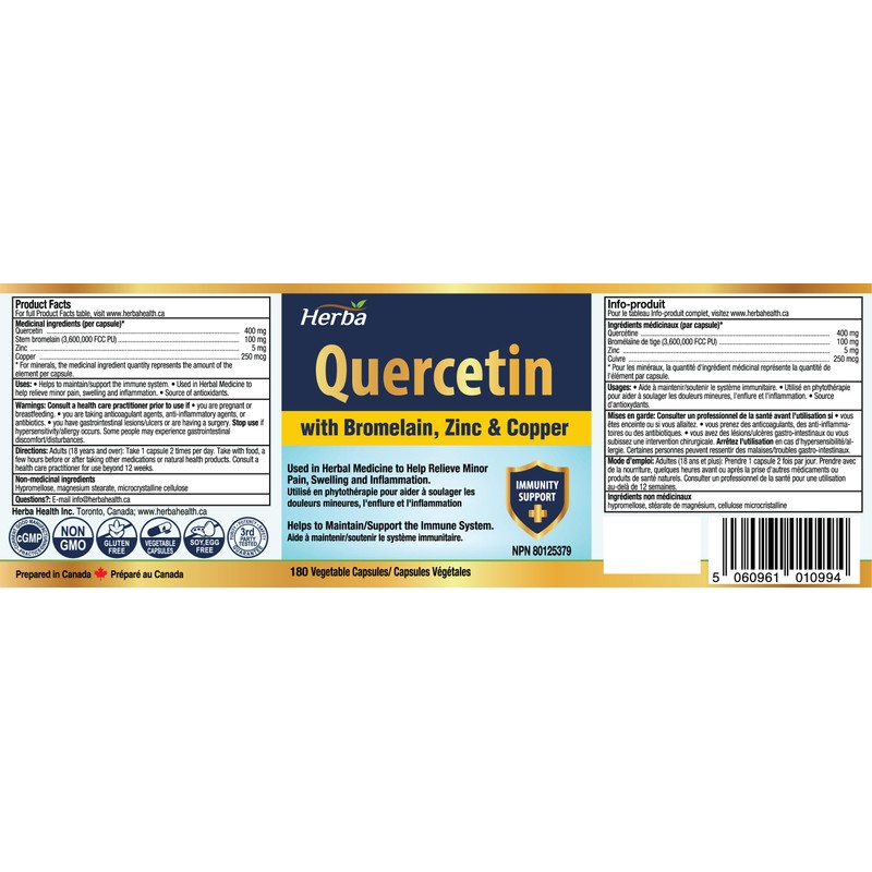 Herba Quercetin with Bromelain, Zinc, and Copper – 180 Capsules