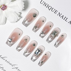 JODSONE Press on Nails Pink Square Cat Eye Handmade 3D Fake Nail Tips Reuseable Fashionable Design Long Lasting Fit Easy to Create Exquisite Fingertips - Small