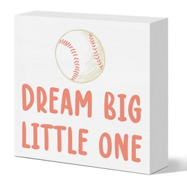 Baseball Nursery Desk Decor Sign, Sports Nursery Decor for Boy's Bedroom Playroom Toy Room Toddler Baseball Decoration Wooden Sign, Dream Big Little One