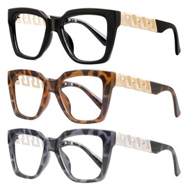 JM 3 Pack Oprah Style Reading Glasses for Women Blue Light Blocking, Stylish Fashion Computer Readers, Oversized Square Bluelight Glasses UV Filter Anti Glare +2.5