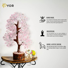 PYOR Rose Quartz Tree, Pink Office Decor, Money Tree, Rose Quartz Crystals, Pink Office Accessories, Gemstones, Feng Shui Decor, Spiritual Gifts for Women, Healing Crystals and Gems