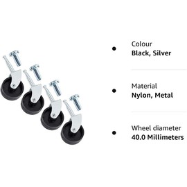 4 x Wheel Swivel Castors Nylon 40mm with Sockets Heavy Duty Trolley (4 x Castors)
