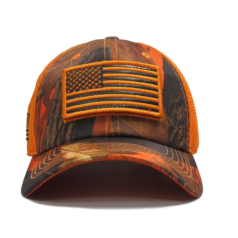 USA Flag Hat Hunter Orange Blaze Hunting Detachable Patch Micro