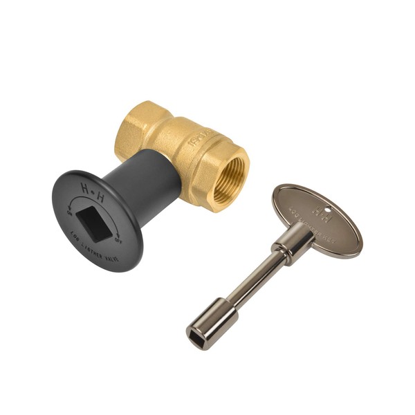 Skyflame 3/4 Inch Straight Gas Key Valve Kit for Fire Pit Fireplace with Flat Black Flange, and 3 Inches Universal Key