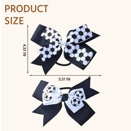 Soccer Hair Bow Accessories for Girls Ribbon Bows Scrunchies Ponytail Holder Black White Sport Hair Ties for Teens Soccer Player Elastic Hair Rope