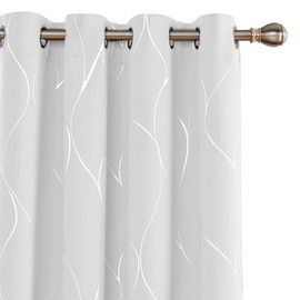 Deconovo Wave Printed Thermal Insulated Blackout Curtains Room Darkening Energy Efficient Panel Grommet Drapes for Bedroom 52W x 96L Inch 2 Panels Greyish White