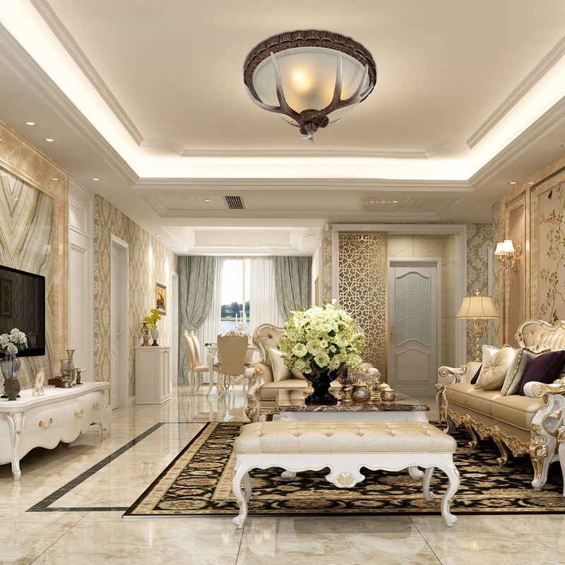 AngelcityCC Antler Glass Semi Flush Mount Fixture Ceiling Lighting, 3-Light