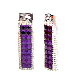 Rhinestone Bling Lighter Luxury Blue Torch Refillable Windproof Elegant Evening Party Gift Luxe (Purple)