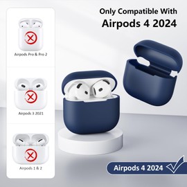 KOKOKA Silikonhülle Kompatibel mit AirPods 4 2024 Hülle Case, Front-LED Sichtbar, Stoßfeste Weiches Silikon Schutzhülle Case für AirPods 4. Generation mit Reinigungsset, Deep Blue