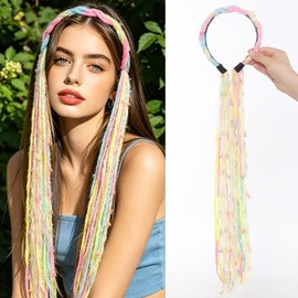 Boho Braided Headband with Colorful Tassels (Yellow hairband)