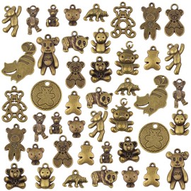 100 Gram Mixed Styles Bear Charms Tibetan Alloy Bear Animal Dangle Pendants Decorative Accessories for DIY Necklace Keychains Jewelry Making Supplies, Antique Bronze