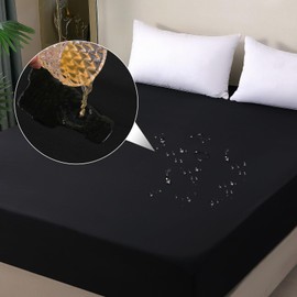 ohano Waterproof Mattress Protector, 180 x 200 cm Fitted Sheet, Waterproof and Breathable Mattress Cover, Incontinence Mattress Topper, Moisture Protection, Fitted Sheet, for All Seasons, Black