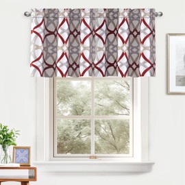DriftAway Alexander Pattern Match Blackout Valances for Windows 250GSM Geometric Moroccan Mid Century Rod Pocket 52 Inch by 24 Inch Plus 2 Inch Header Red and Gray 1 Pack