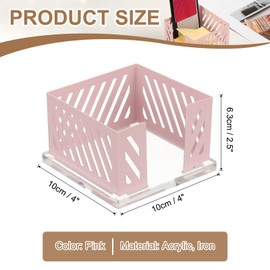 PATIKIL Sticky Note Holder, 4x4 Metal Note Dispenser for Classroom Home Office Desk Organizers Accessories Supplies, Pink