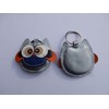 GENUINE LEATHER KEY RING WITH FUNNY OWL PENDANT, SILVER/BROWN, 6