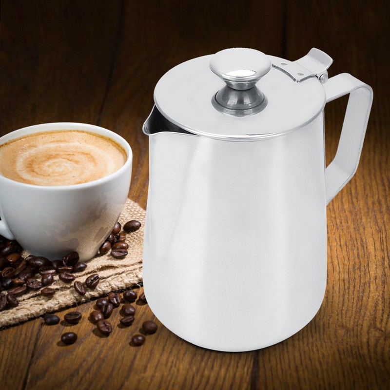 1000ml Stainless Steel Coffee Milk Frothing Cup with Lid for