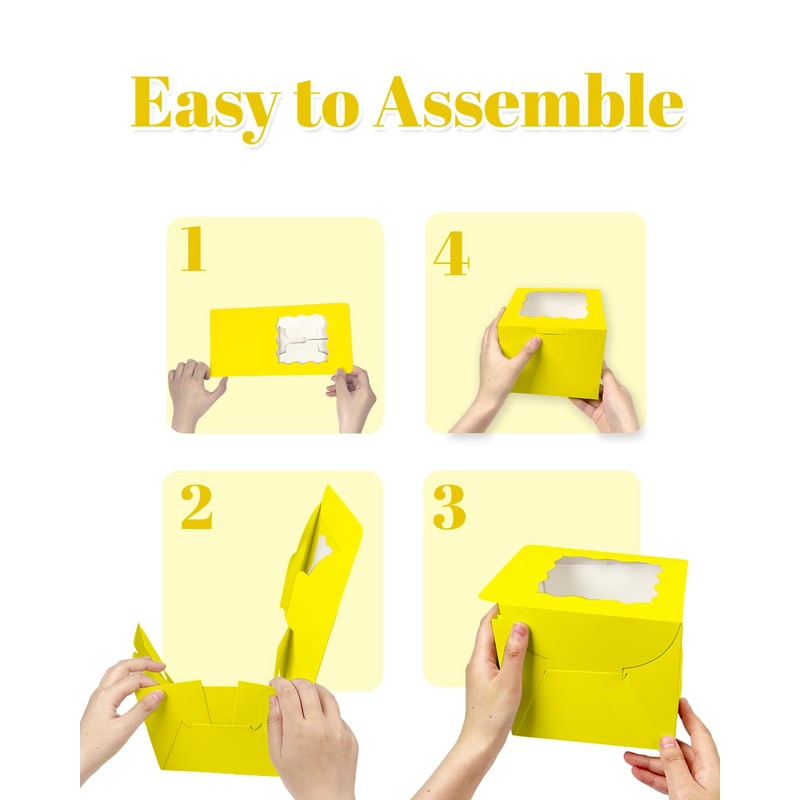Bakepacker 36pcs 6x6x5 Inches Cake Boxes with Window 18-Packs Yellow