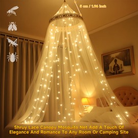 Lace Flower Mosquito Net for Bed, Large White Bed Canopy with Storage Bag, Hanging High Dome Design for Girls Bedroom, Easy Installation Lightweight Breathable Mesh, Travel with Storage Bag (2 Pack)