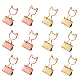 DEVENTORZ Double Clip Cat Shape 19mm 12pcs Cat Design Metal Paper Clip Document Organizer Office Supplies Cute Gift Set (Rose Gold+Gold)