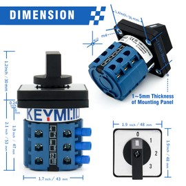 KEYMOO 20A Rotary Changeover Switch 660V 4 Position 3 Phase 12 Terminals,3-Way 2NO 2NC Universal Selector Switch 20/0-3.3
