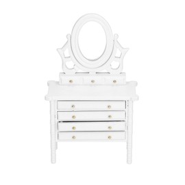 1:12 Scale Dollhouse Toilet Table High Simulation Wooden Miniature Dressing Table with Mirror White