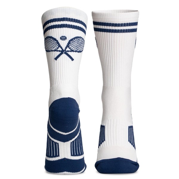 ChalkTalkSPORTS Tennis Woven Mid-Calf Socks | Crossed Racquets | Navy