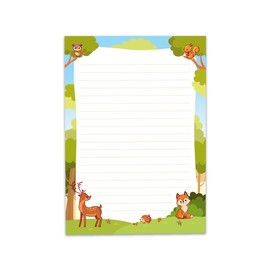 Writing Paper Set Letter Pad with Envelope for Girls Boys Kids Fox Animals Letter Paper Pad Lined (A5 Pad with 25 Sheets + 15 Envelopes)